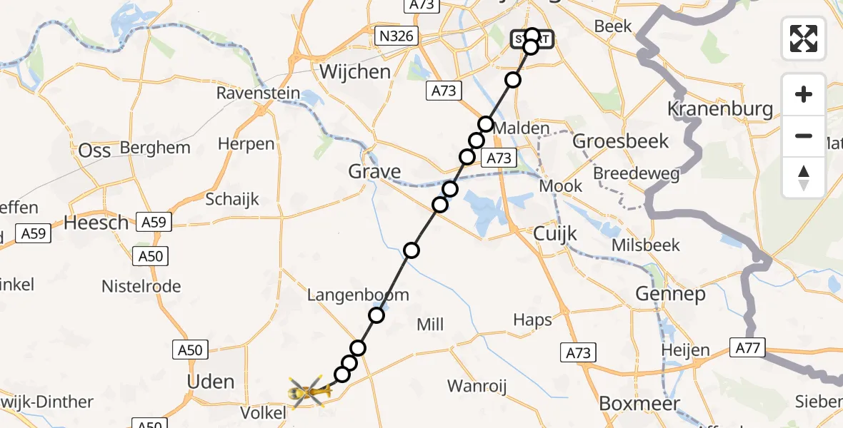 Routekaart van de vlucht: Lifeliner 3 naar Vliegbasis Volkel, Vliegbasis Volkel