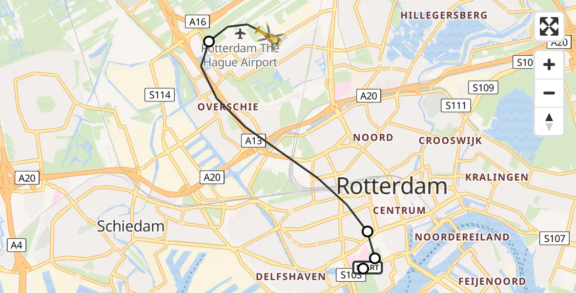 Routekaart van de vlucht: Lifeliner 2 naar Rotterdam The Hague Airport, Rotterdam The Hague Airport