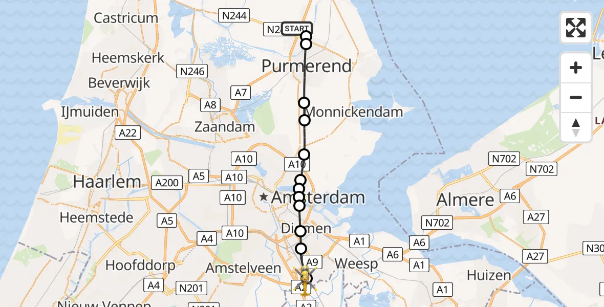 Routekaart van de vlucht: Lifeliner 1 naar Amsterdam UMC Helipad, Amsterdam UMC Helipad
