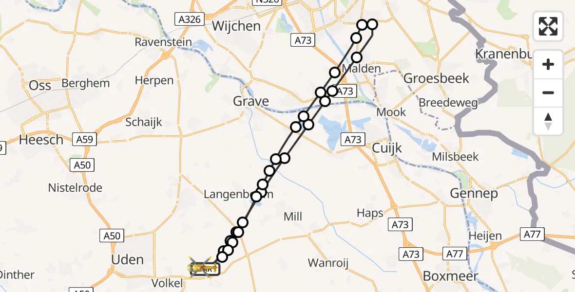 Routekaart van de vlucht: Lifeliner 3 naar Vliegbasis Volkel, Vliegbasis Volkel