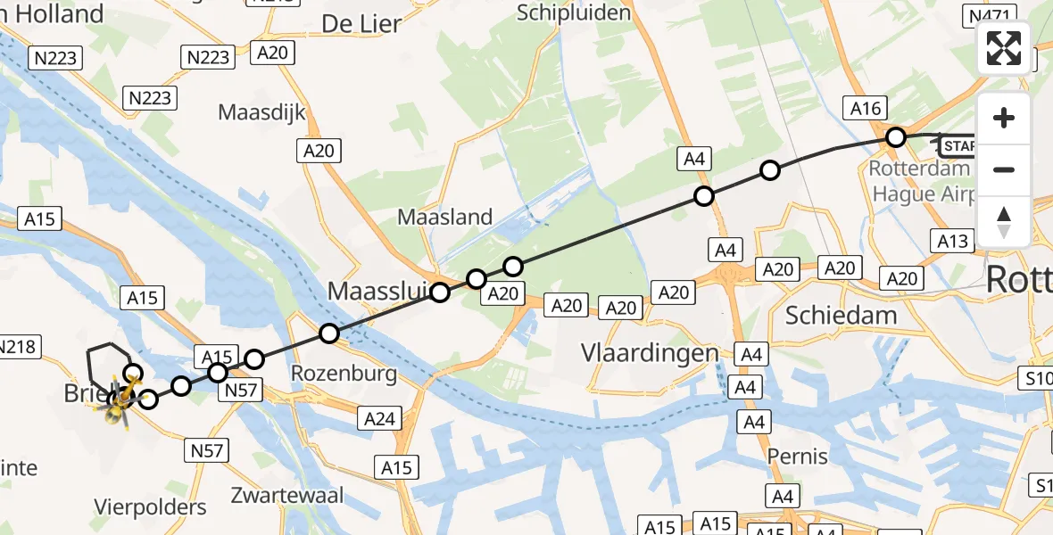 Routekaart van de vlucht: Lifeliner 2 naar Vierpolders, Thoelaverweg