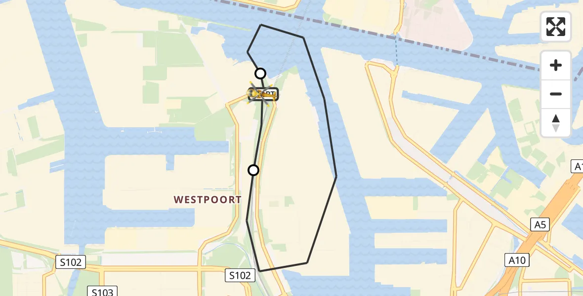 Routekaart van de vlucht: Lifeliner 1 naar Amsterdam Heliport, Amsterdam Heliport