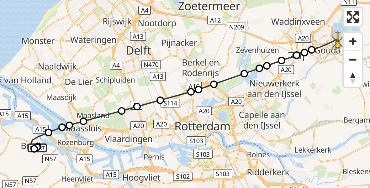 Routekaart van de vlucht: Lifeliner 2 naar Gouda, Kale jonkerpad