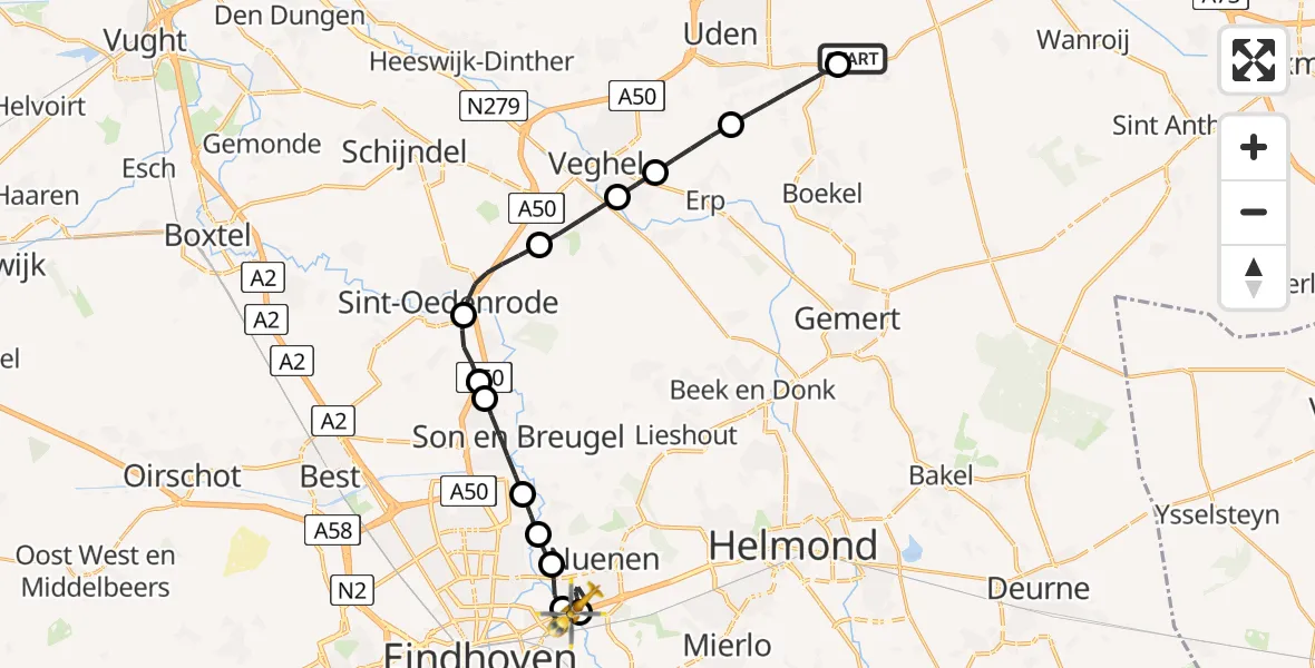Routekaart van de vlucht: Lifeliner 3 naar Nuenen, N270