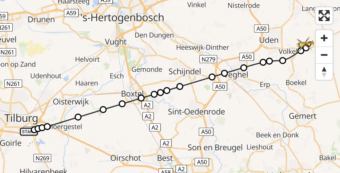 Routekaart van de vlucht: Lifeliner 3 naar Vliegbasis Volkel, Vliegbasis Volkel