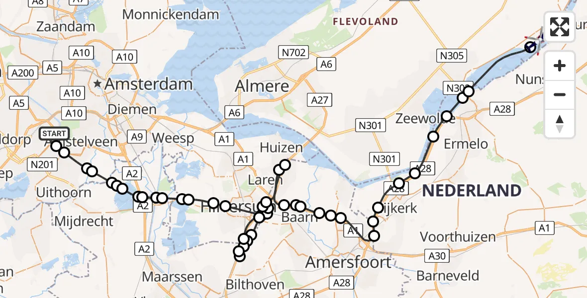 Routekaart van de vlucht: Politiehelikopter naar Biddinghuizen, Bremerbergdijk