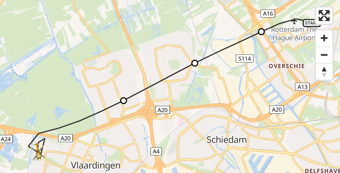 Routekaart van de vlucht: Lifeliner 2 naar Vlaardingen, Kamerlingh Onnesstraat