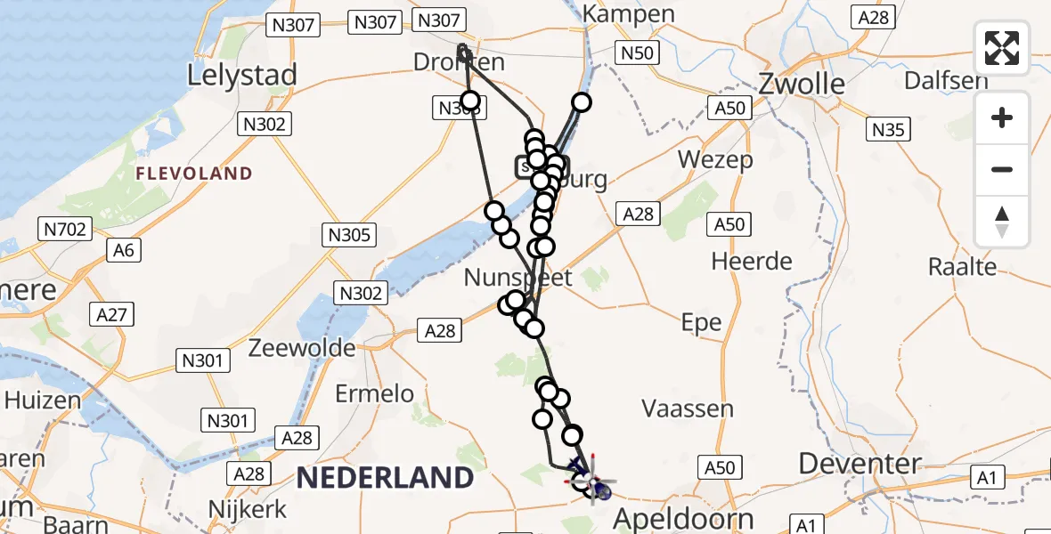 Routekaart van de vlucht: Politiehelikopter naar Uddel, Uddel