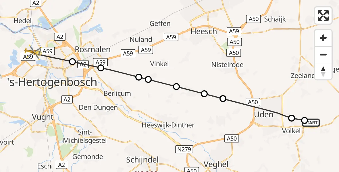 Routekaart van de vlucht: Lifeliner 3 naar 's-Hertogenbosch, Graaf van Solmsweg