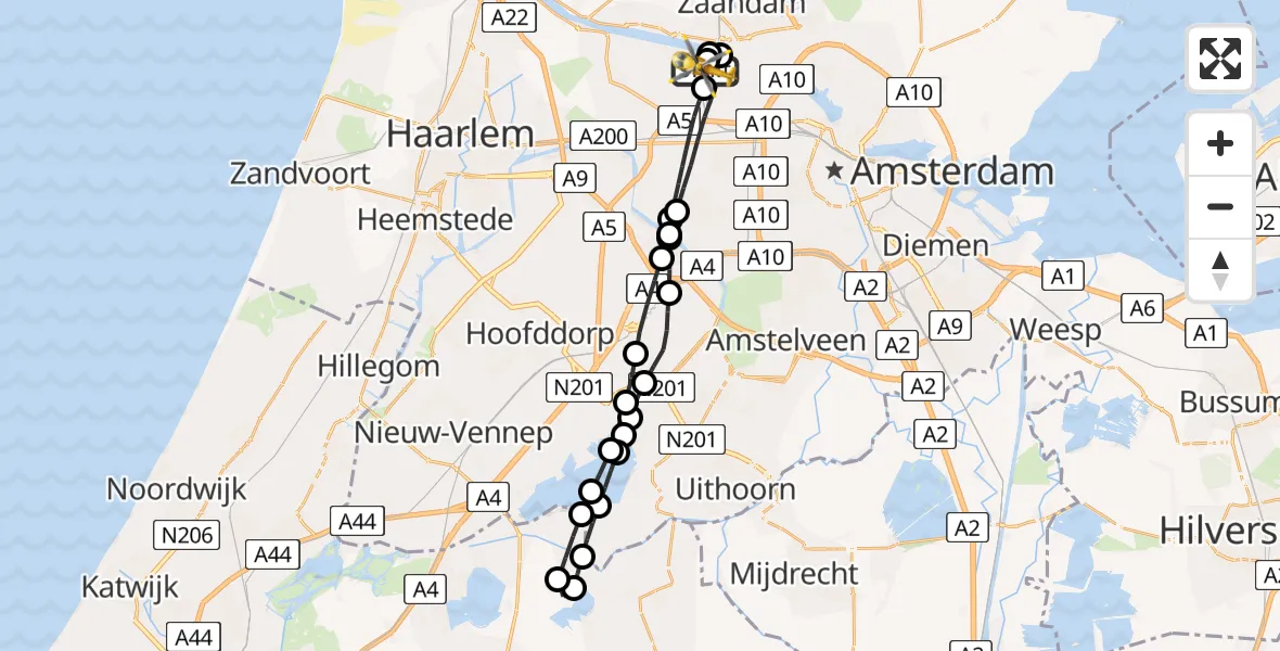 Routekaart van de vlucht: Lifeliner 1 naar Amsterdam Heliport, Amsterdam Heliport