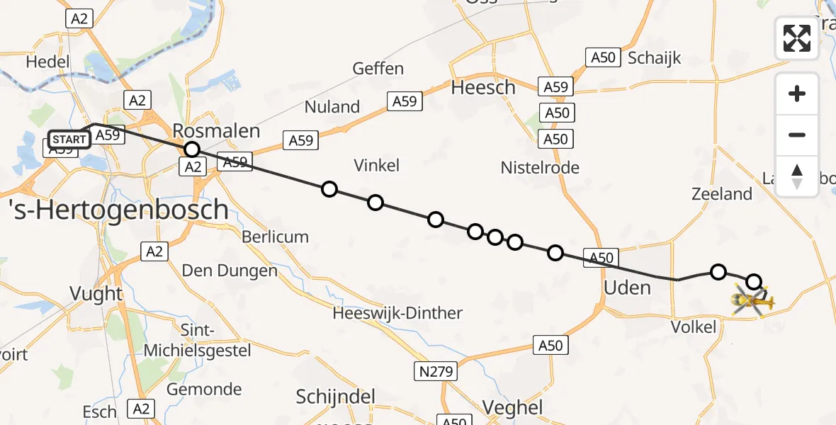 Routekaart van de vlucht: Lifeliner 3 naar Vliegbasis Volkel, Vliegbasis Volkel