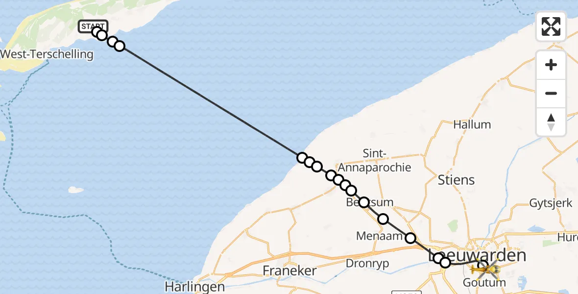 Routekaart van de vlucht: Ambulancehelikopter naar Leeuwarden Medical Center Heliport, Leeuwarden Medical Center Heliport