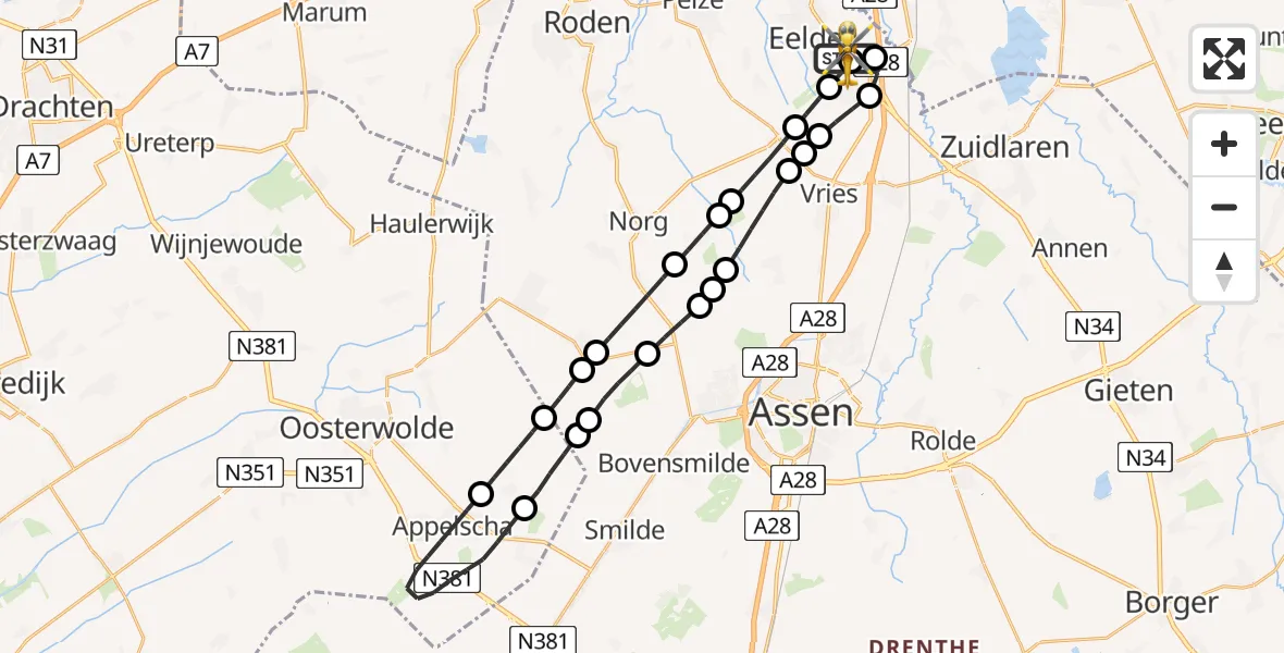 Routekaart van de vlucht: Lifeliner 4 naar Groningen Airport Eelde, Groningen Airport Eelde
