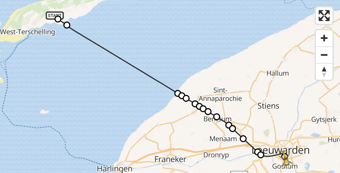 Routekaart van de vlucht: Ambulancehelikopter naar Leeuwarden Medical Center Heliport, Leeuwarden Medical Center Heliport