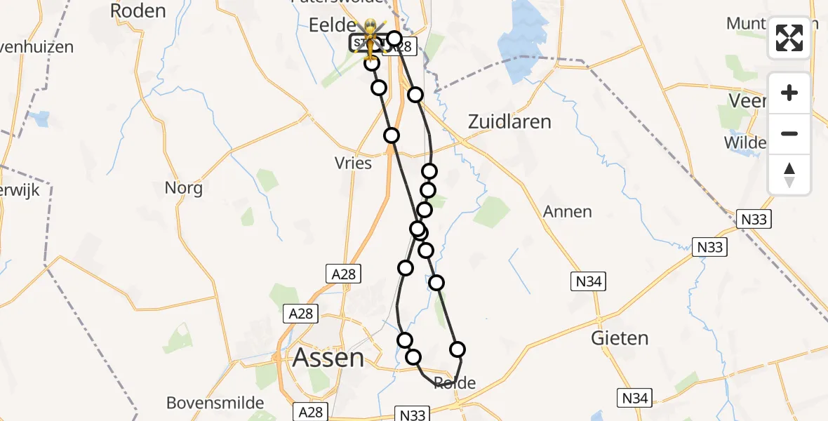 Routekaart van de vlucht: Lifeliner 4 naar Groningen Airport Eelde, Groningen Airport Eelde