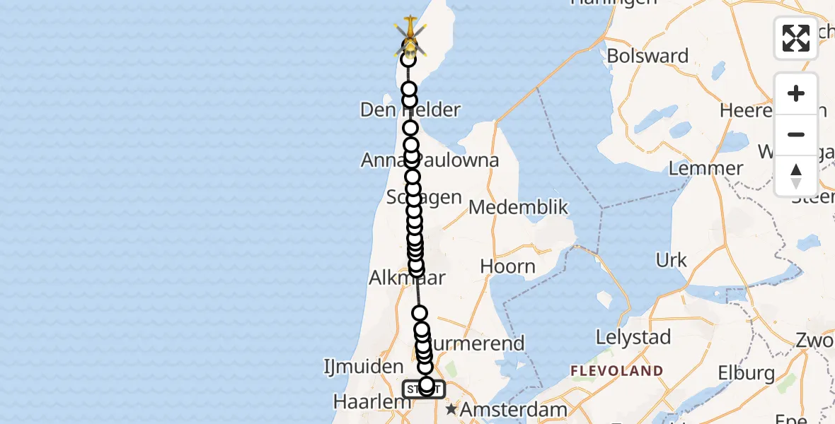 Routekaart van de vlucht: Lifeliner 1 naar De Koog, Kaapstraat