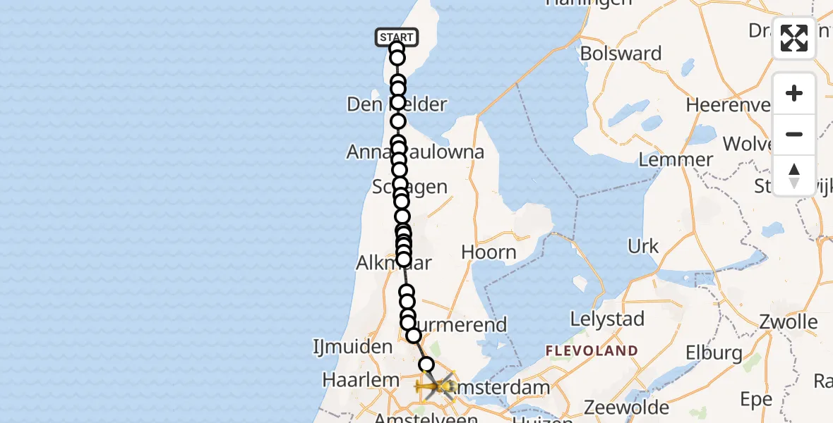 Routekaart van de vlucht: Lifeliner 1 naar Amsterdam, Amsterdam