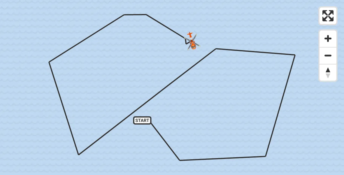 Routekaart van de vlucht: Kustwachthelikopter naar Noordzee, Noordzee