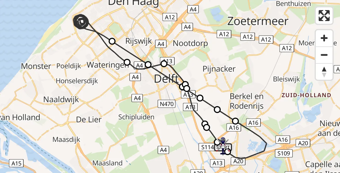 Routekaart van de vlucht: Politiehelikopter naar Rotterdam The Hague Airport, Rotterdam The Hague Airport