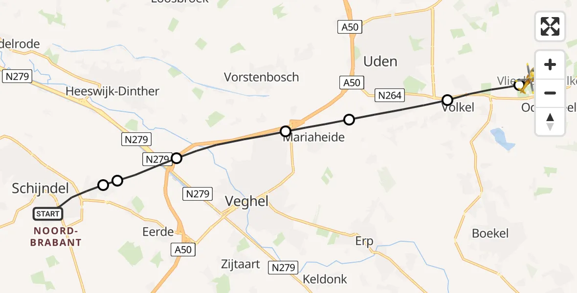 Routekaart van de vlucht: Lifeliner 3 naar Vliegbasis Volkel, Vliegbasis Volkel