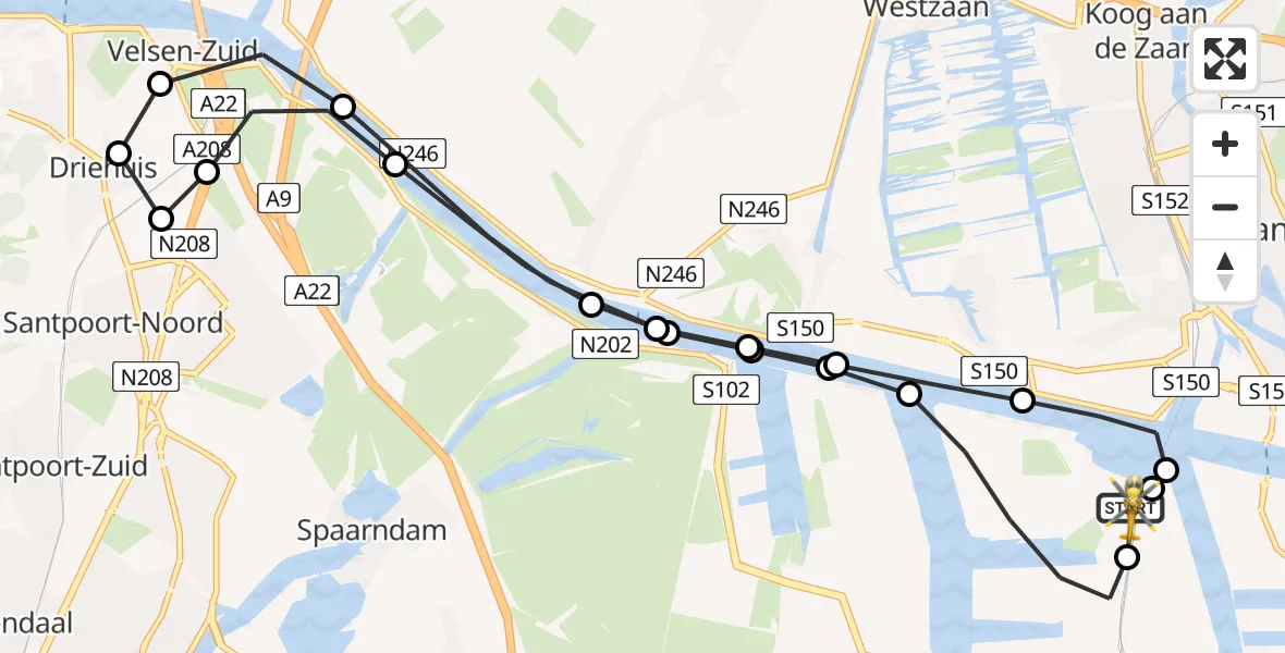 Routekaart van de vlucht: Lifeliner 1 naar Amsterdam Heliport, Amsterdam Heliport