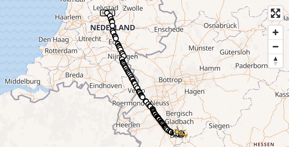 Routekaart van de vlucht: Traumahelikopter naar Bonn-Hangelar Airfield, Bonn-Hangelar Airfield