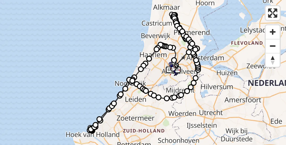 Routekaart van de vlucht: Politiehelikopter naar Amsterdam Vliegveld Schiphol, Amsterdam Vliegveld Schiphol