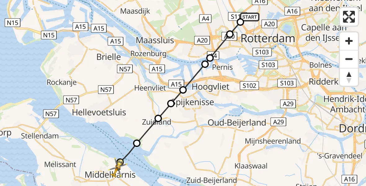 Routekaart van de vlucht: Lifeliner 2 naar Middelharnis, Edison