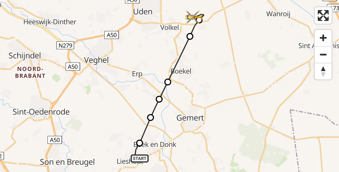 Routekaart van de vlucht: Lifeliner 3 naar Vliegbasis Volkel, Vliegbasis Volkel