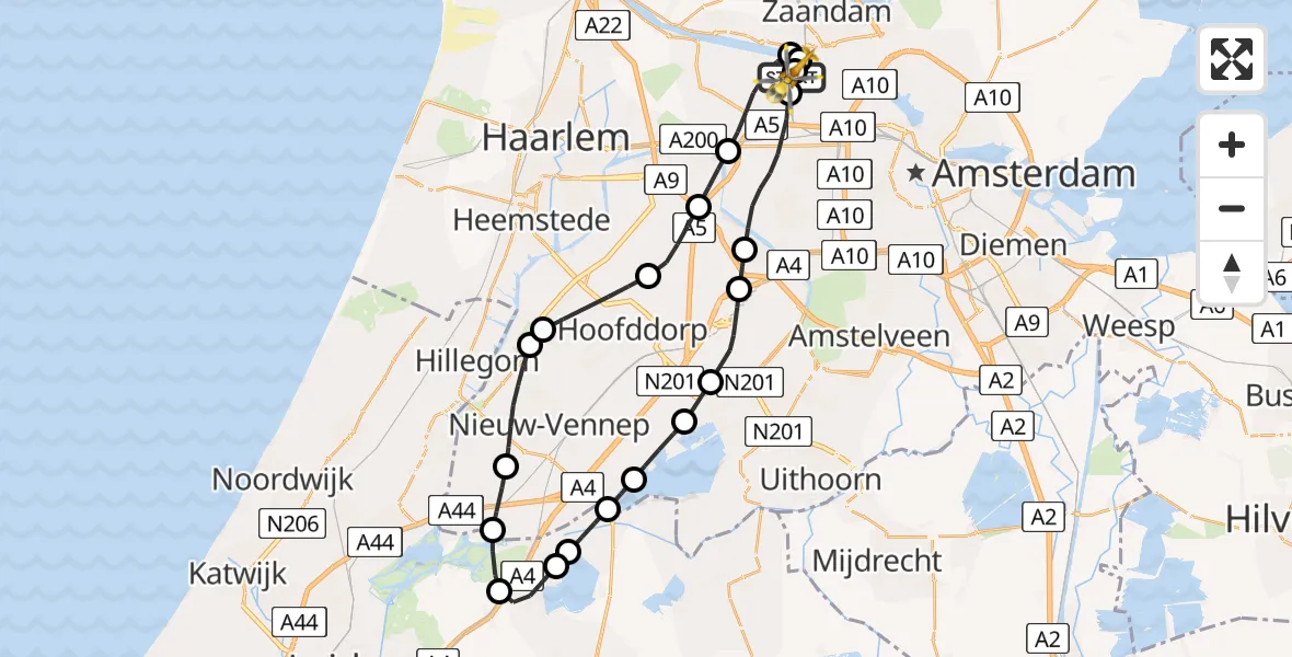 Routekaart van de vlucht: Lifeliner 1 naar Amsterdam Heliport, Amsterdam Heliport