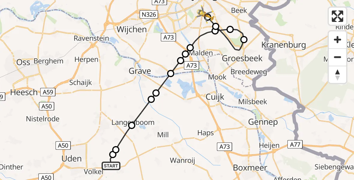 Routekaart van de vlucht: Lifeliner 3 naar Radboud University Medical Center Heliport, Radboud University Medical Center Heliport