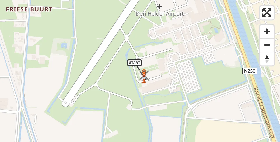 Routekaart van de vlucht: Kustwachthelikopter naar Militair vliegveld De Kooy / Den Helder Airport, Militair vliegveld De Kooy / Den Helder Airport