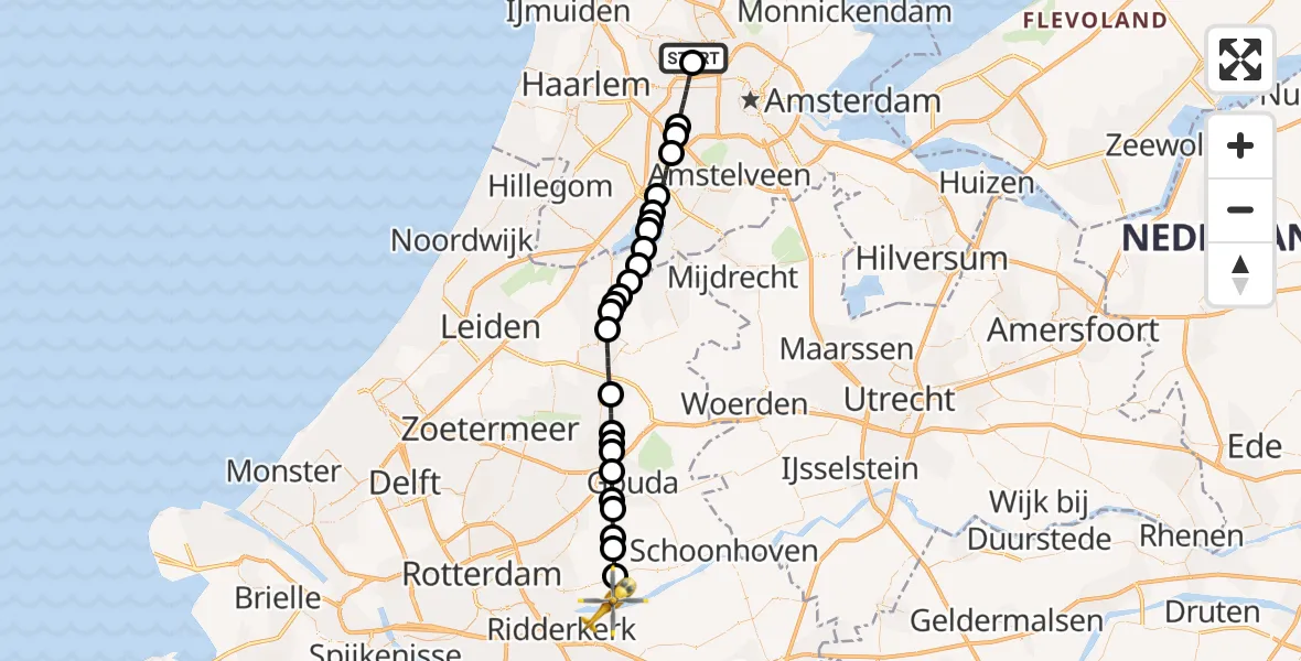 Routekaart van de vlucht: Lifeliner 1 naar Lekkerkerk, Reinier Bloklaan