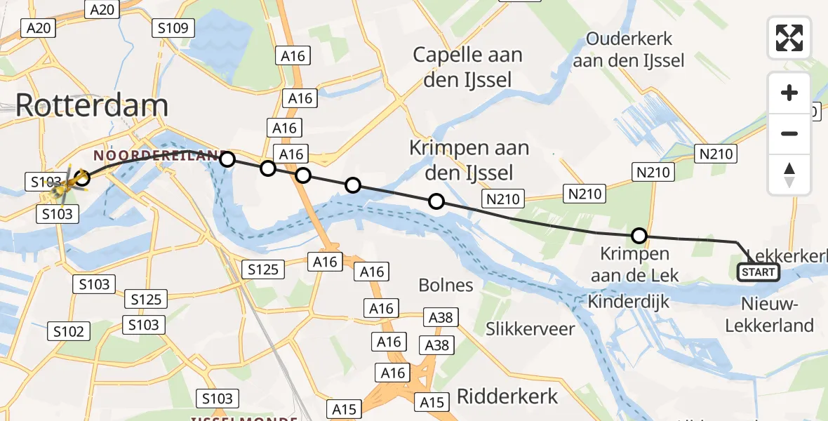 Routekaart van de vlucht: Lifeliner 1 naar Leids Universitair Medisch Centrum (LUMC), Leids Universitair Medisch Centrum (LUMC)