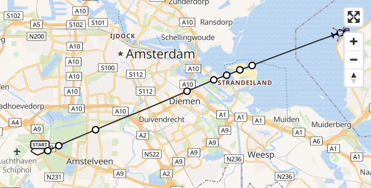 Routekaart van de vlucht: Politiehelikopter naar Almere, Pampushaven