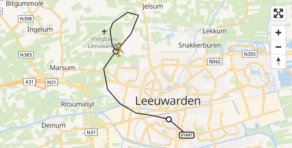 Routekaart van de vlucht: Ambulancehelikopter naar Vliegbasis Leeuwarden, Vliegbasis Leeuwarden