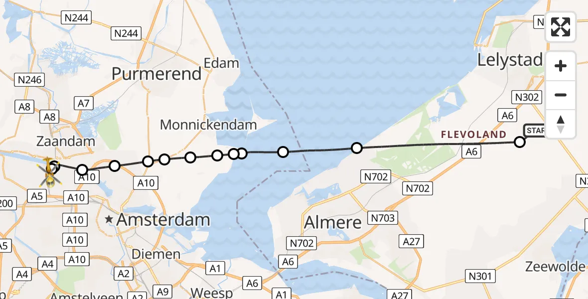 Routekaart van de vlucht: Lifeliner 1 naar Amsterdam Heliport, Amsterdam Heliport