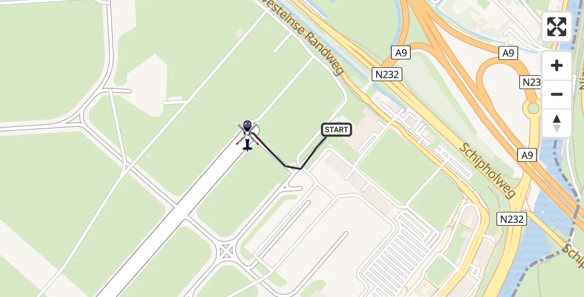 Vluchtroute Politiehelikopter van Amsterdam Vliegveld Schiphol naar Amsterdam Vliegveld Schiphol