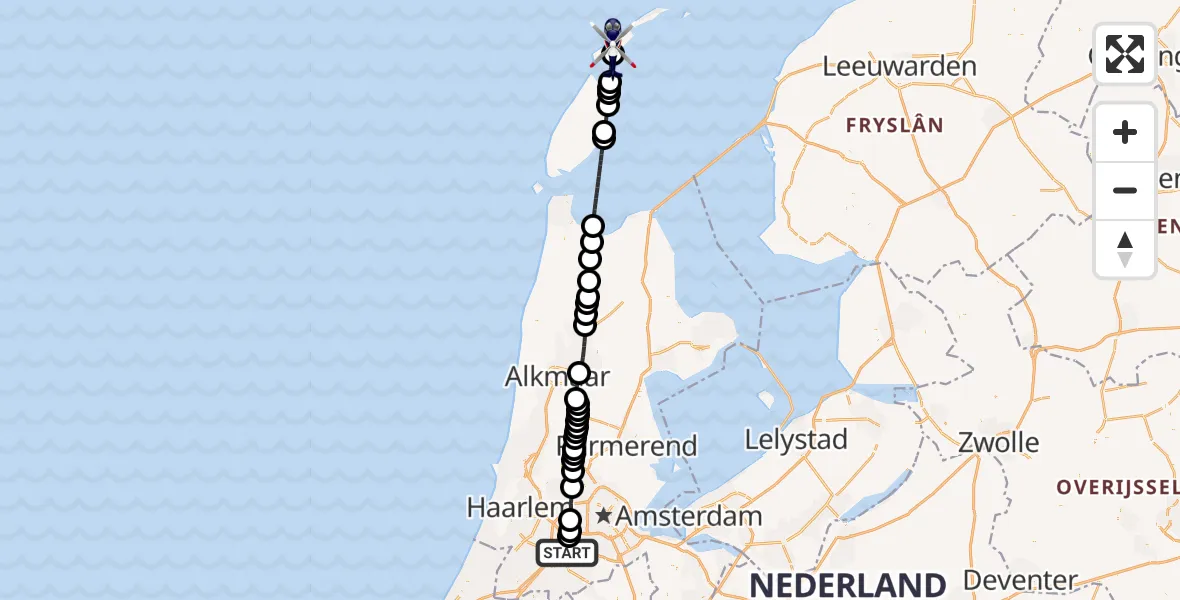 Routekaart van de vlucht: Politiehelikopter naar Vlieland, Vlieland