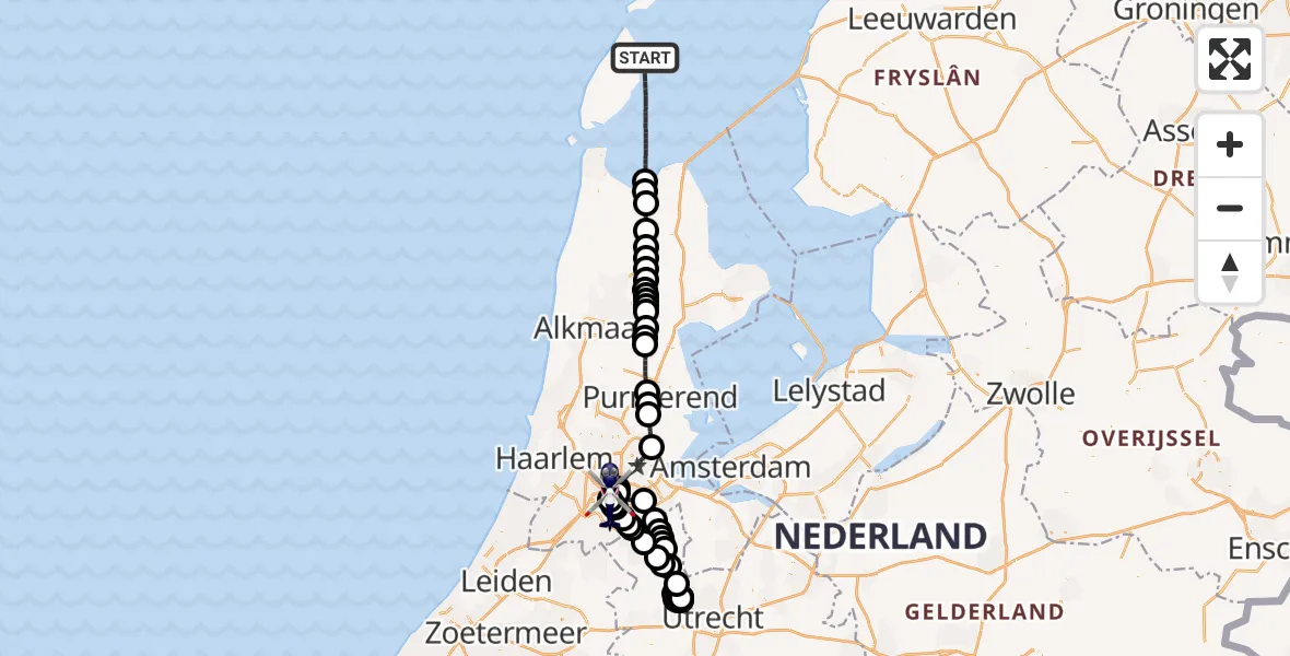 Routekaart van de vlucht: Politiehelikopter naar Amsterdam Vliegveld Schiphol, Amsterdam Vliegveld Schiphol