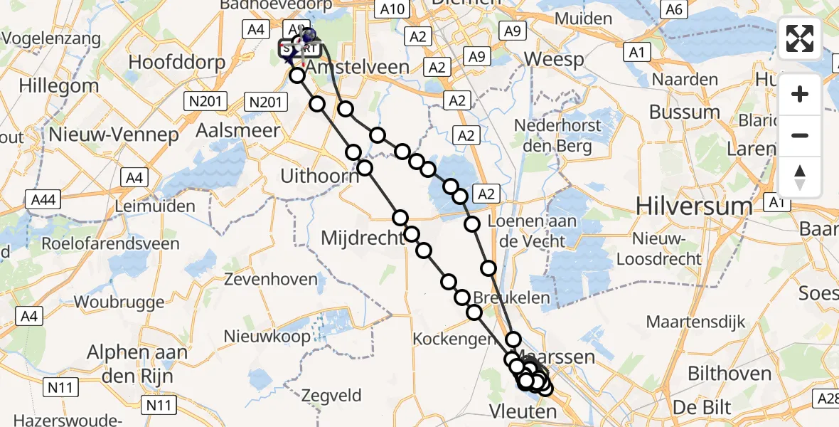 Routekaart van de vlucht: Politiehelikopter naar Amsterdam Vliegveld Schiphol, Amsterdam Vliegveld Schiphol