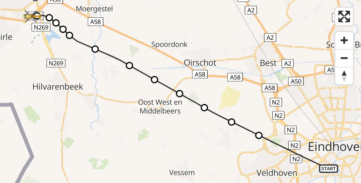 Routekaart van de vlucht: Lifeliner 3 naar St. Elisabeth Hospital Heliport, St. Elisabeth Hospital Heliport