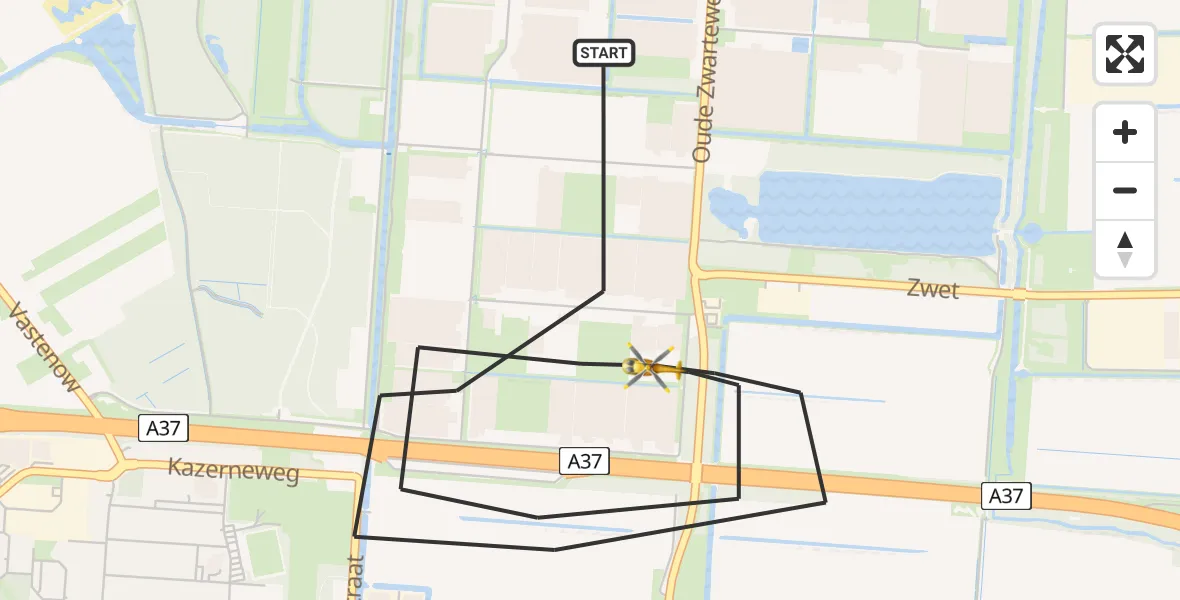 Routekaart van de vlucht: Lifeliner 4 naar Klazienaveen, De Langendijk