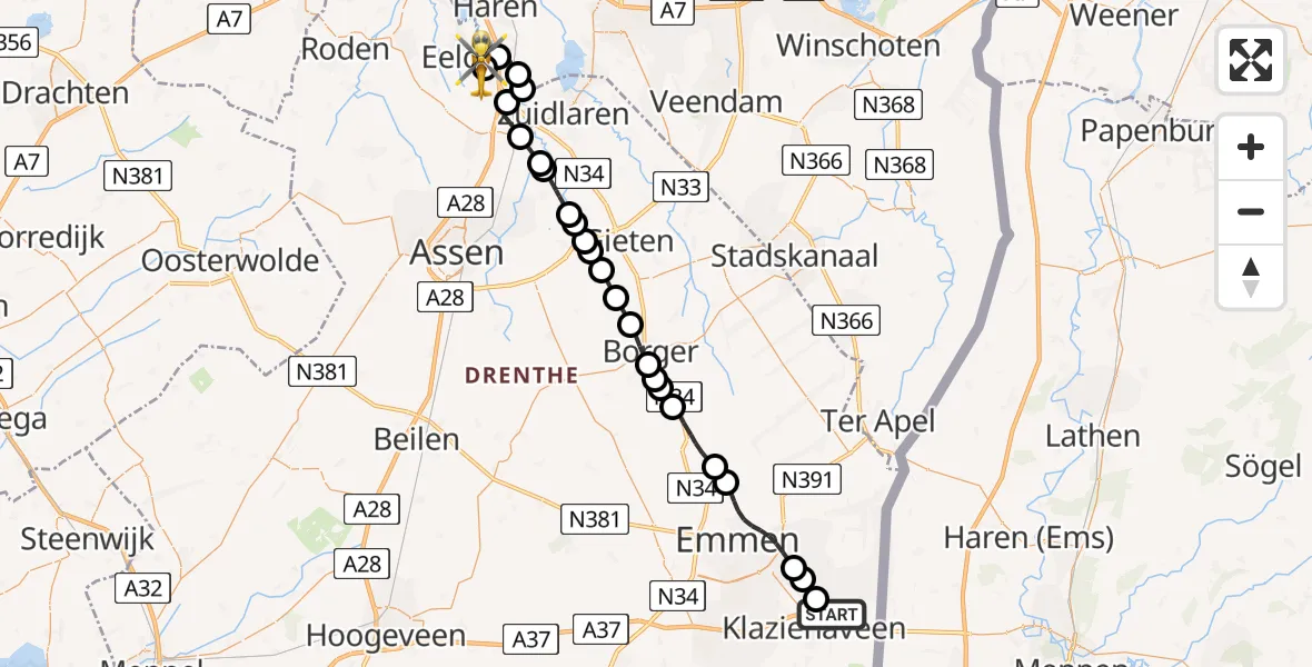 Routekaart van de vlucht: Lifeliner 4 naar Groningen Airport Eelde, Groningen Airport Eelde