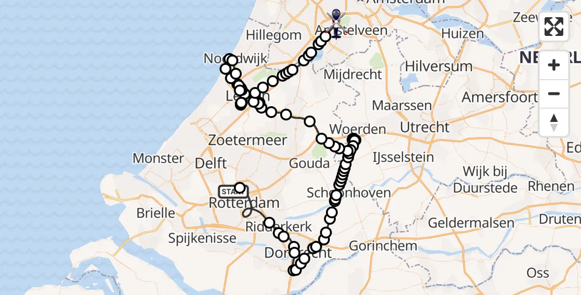 Routekaart van de vlucht: Politiehelikopter naar Amsterdam Vliegveld Schiphol, Amsterdam Vliegveld Schiphol