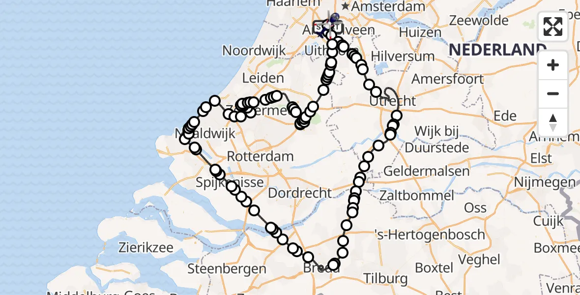Routekaart van de vlucht: Politiehelikopter naar Amsterdam Vliegveld Schiphol, Amsterdam Vliegveld Schiphol