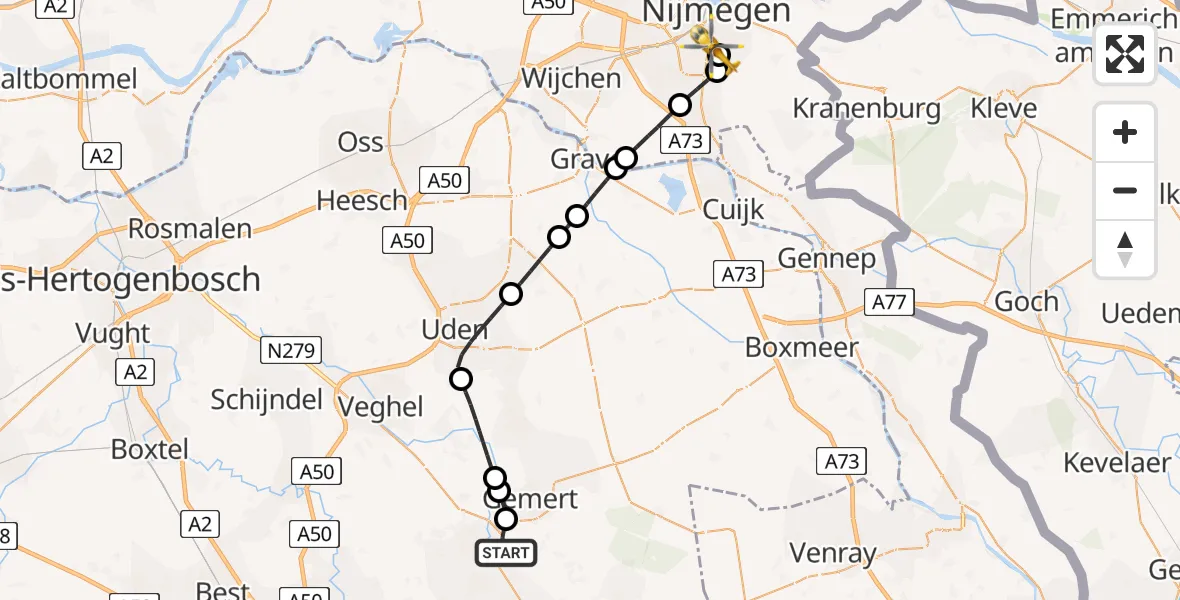 Routekaart van de vlucht: Lifeliner 3 naar Radboud University Medical Center Heliport, Radboud University Medical Center Heliport