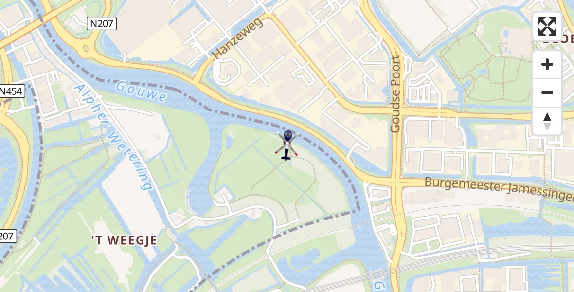 Vluchtroute Politiehelikopter van Gouda naar Gouda