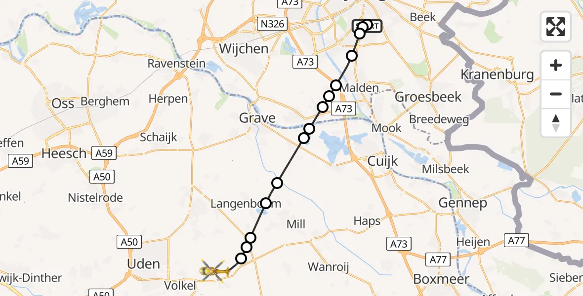 Routekaart van de vlucht: Lifeliner 3 naar Vliegbasis Volkel, Vliegbasis Volkel