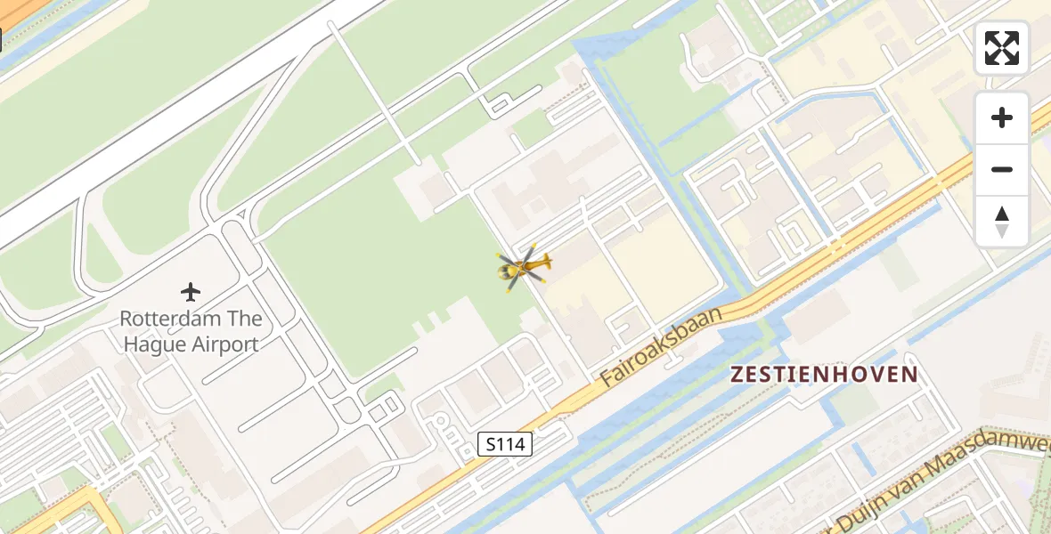 Vluchtroute Traumahelikopter van Rotterdam The Hague Airport naar Rotterdam The Hague Airport